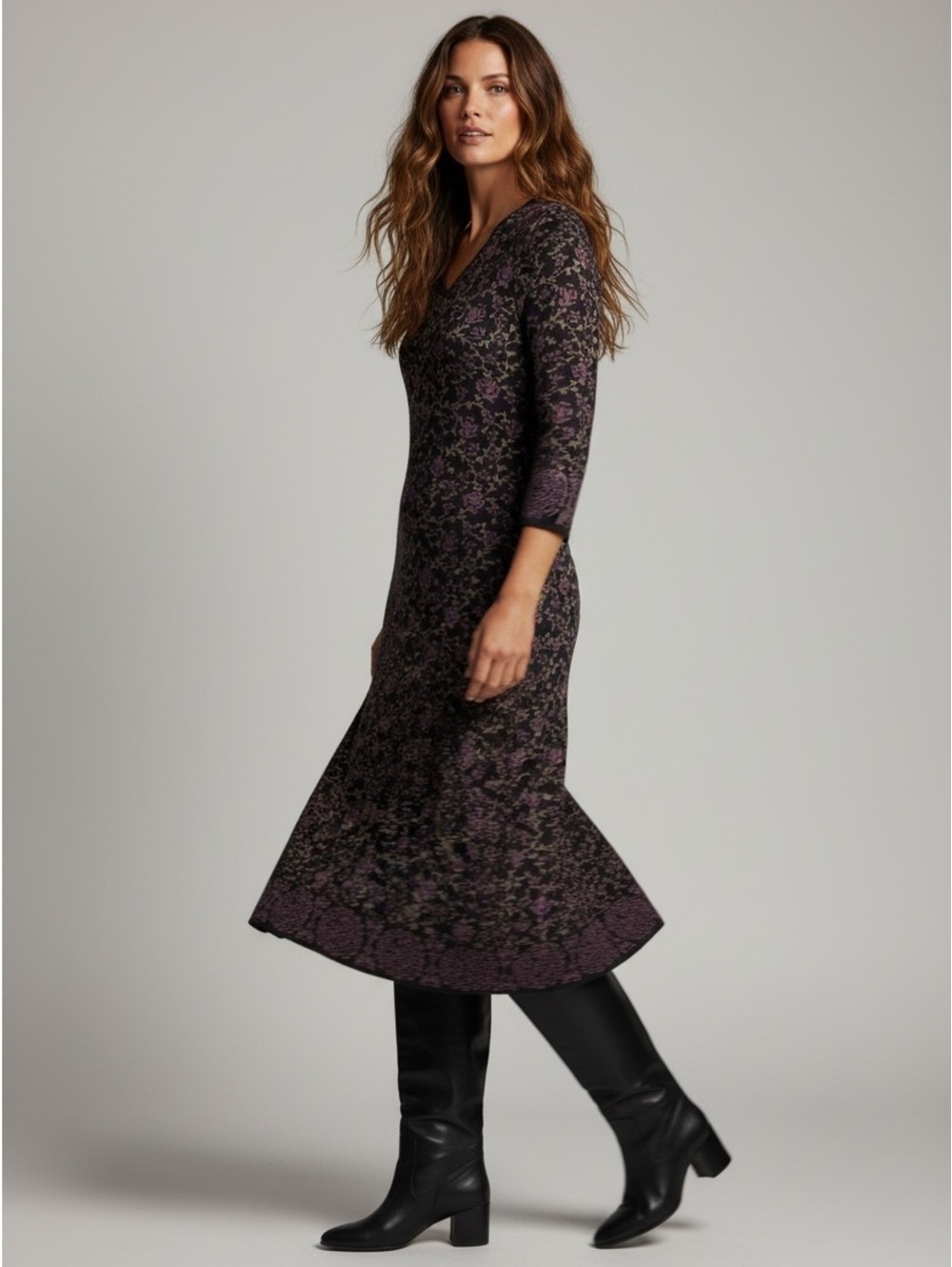 NWT Peruvian Connection Indian Floral Knit Midi Dress S Small Mint Condition